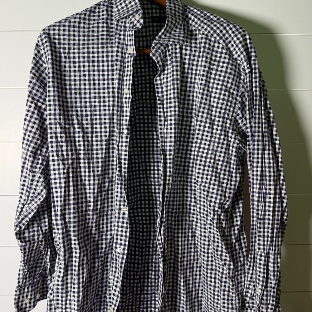 St. Croix Long Sleeve Button Down Purple/Black/White Check Size Large